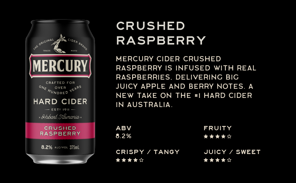Mercury Crushed Raspberry Hard Cider, Full Flavoured with a Smooth