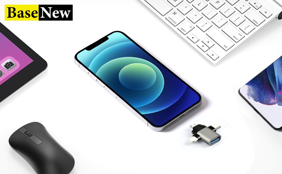 BaseNew Lightning to USB Adapter,Lightning/USB C/Micro USB to USB