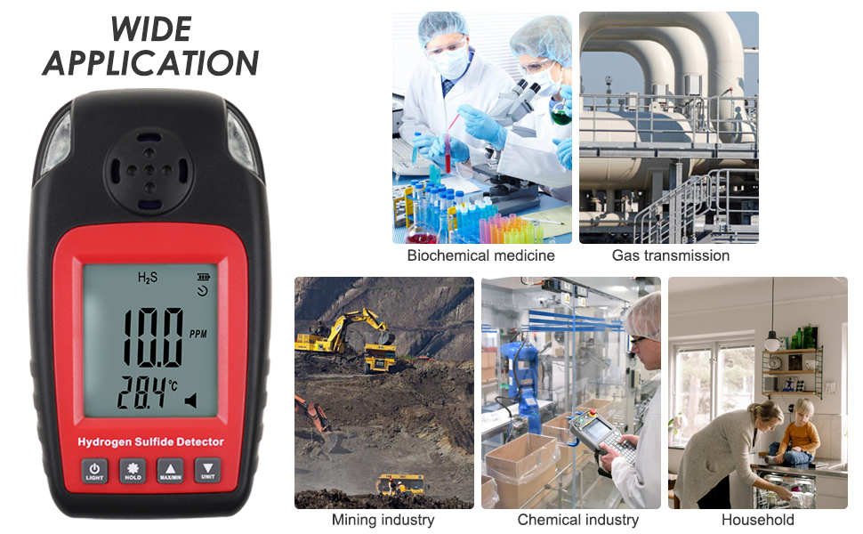 Hydrogen Sulfide Detector H2S Gas Detector Monitor Portable Sound and