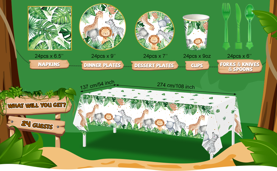 170 Pcs Jungle Safari Party Supplies Jungle Baby Shower