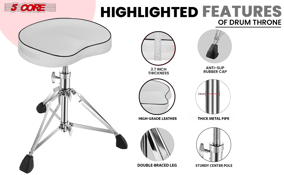 Professional Drum Throne, Seat Swivel Height Adjustable Chair Heavy Duty Stool for Drummer