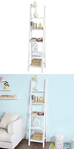 SoBuy 4-Tiers Ladder Storage Display Shelf Bookcase With Drawer And Shelves,FRG116-W 19 FRG101-W