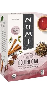 numi organic tea golden chai black assam spiced bags bagged cardamom cinnamon masala caffeinated