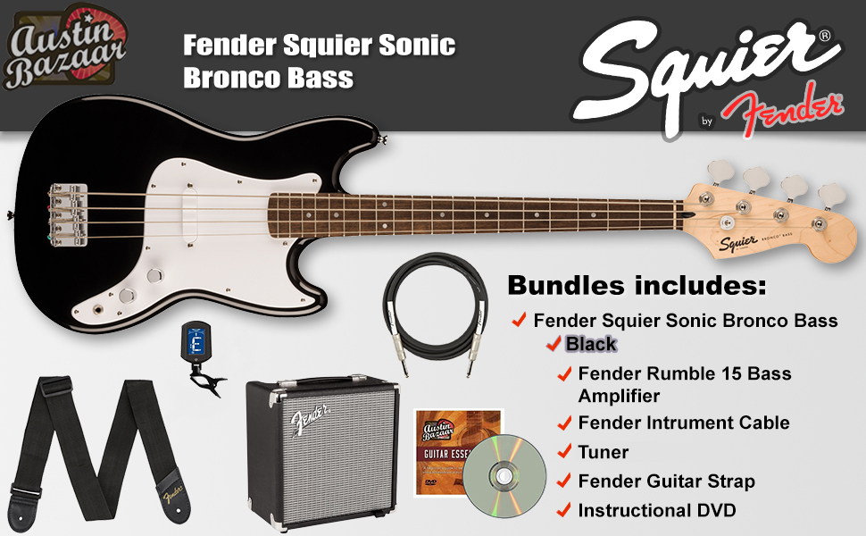 Amazon.com: Fender Squier Sonic Bronco Bass Guitar - Black