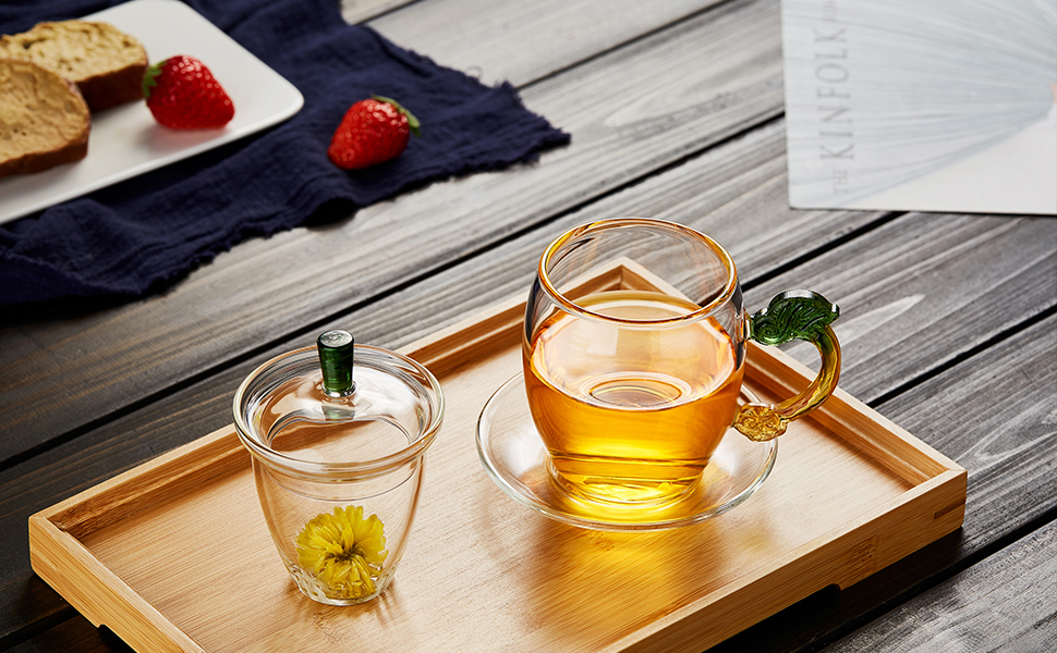 Glass Tea Cup with Infuser and Lid,Tea Infuser Mug with Saucer,Tea Mug,Tea Cup Set