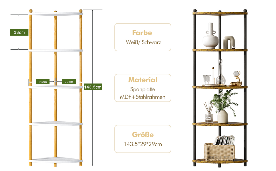 Regal mit 5 Ablagen Bücherregal Hoch Eckregal Holz Küchenregal Büroregal Lagerregal Standregal