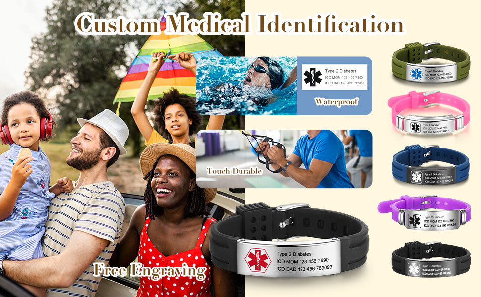 9 Inches Medical Alert Bracelets for Women Men Medical Bracelets