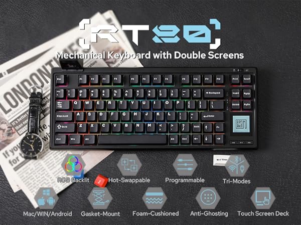 EPOMAKER RT80 タッチスクリーン付きメカニカルゲーミングキーボード Amazon.com: EPOMAKER RT80 75% Wireless Gaming Keyboard with
