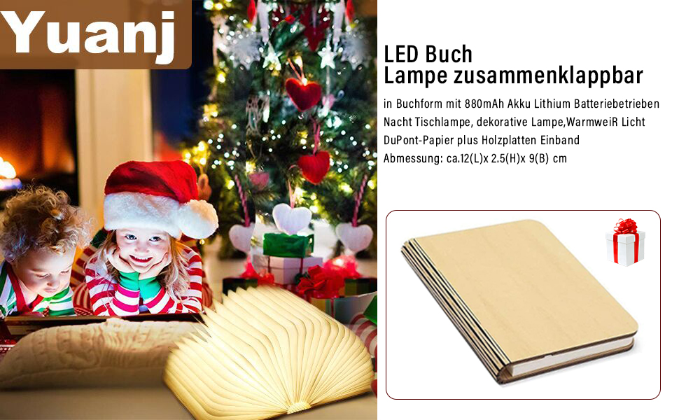 YUANJ Hölzerne Faltende Buchlampe, LED Buchlampen
