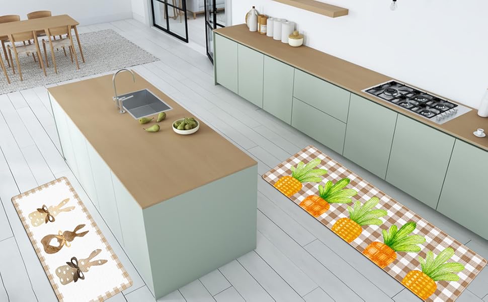 Easter Kitchen Rugs Kitchen Mat Set of 2, Easter Rabbit