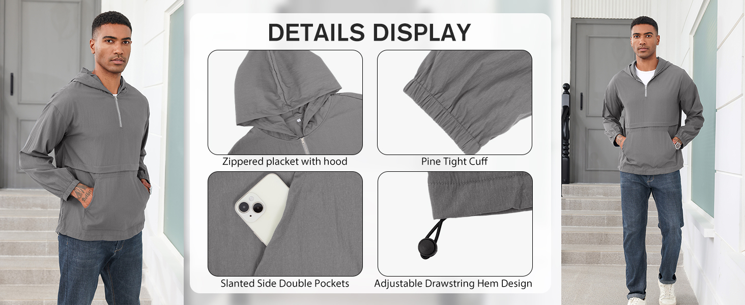 Men's Casual Quarter Zip Pullover Lightweight Golf Track Jacket Stylish Windbreaker