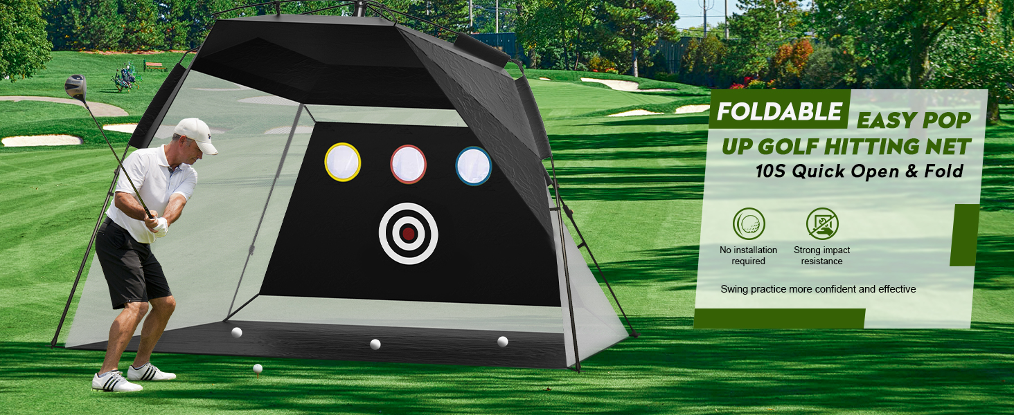 Foldable Golf Net 10x7FT Easy POP UP Golf Hitting Net with