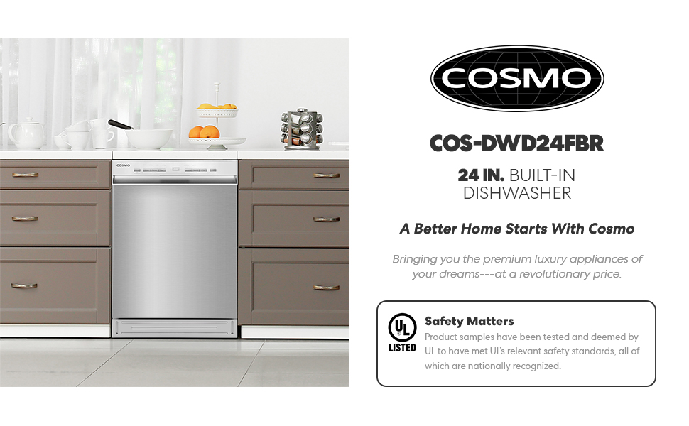 COSMO COSDWD24FBR 24 in. Front Control BuiltIn Tall Tub