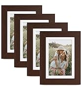 Momentworth 5x7 Picture Frame with Mat for 4x6, Walnut Wood Grain 5 x 7 Dark Brown Gallery Wall P...