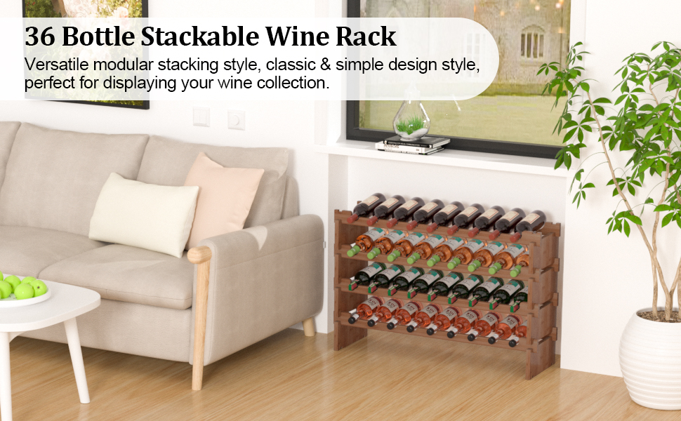 Domax Wine Rack Freestanding Floor 4 Tiers Stackable Wine Rack 36 Bottle Wine