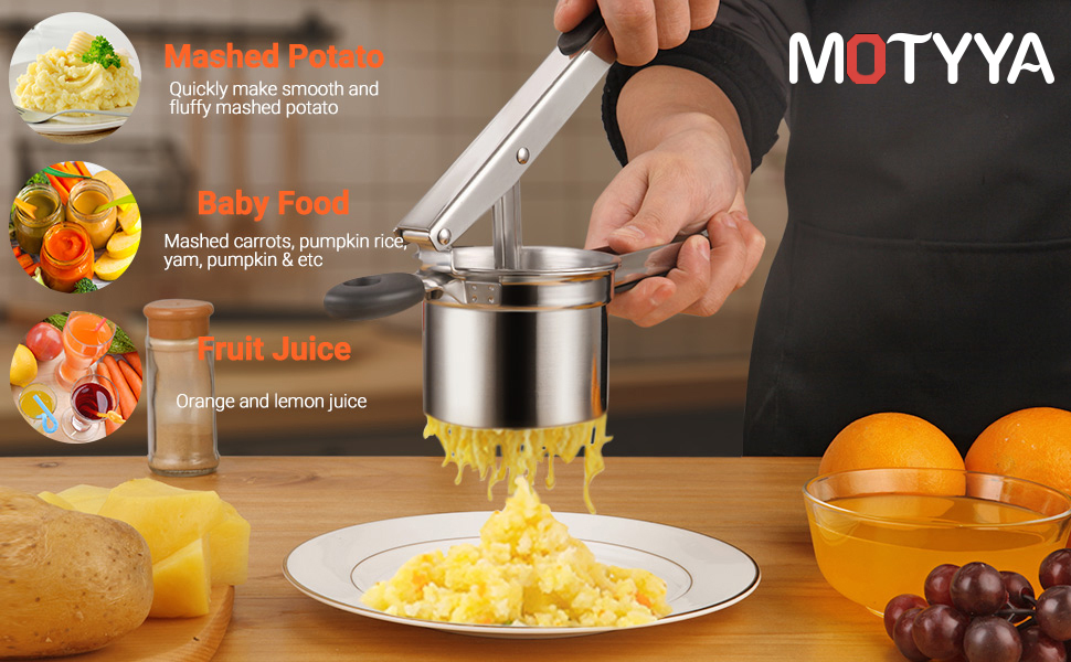MOTYYA Stainless Steel Potato Ricer Heavy Duty Potatoes Masher With 3