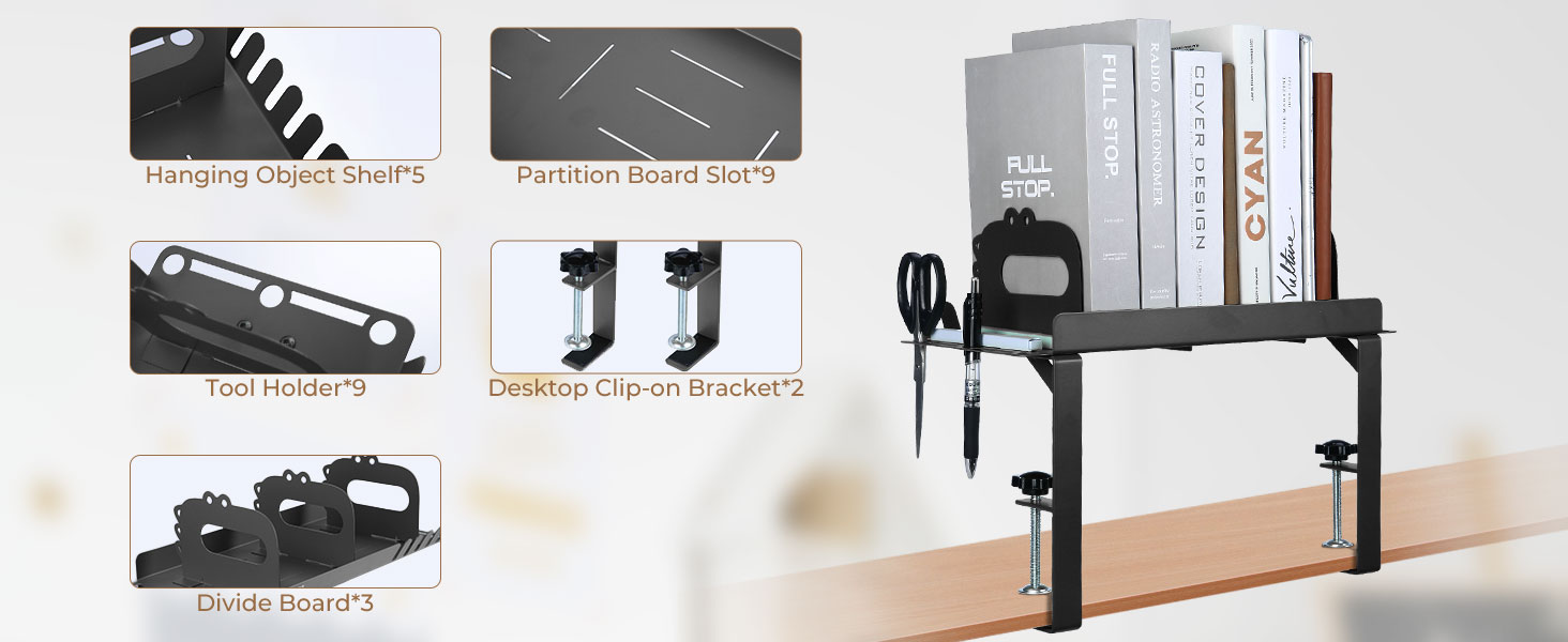 yamagahome Desktop Shelf, Metal Desktop Organizer Shelf Storage with 3 Removable