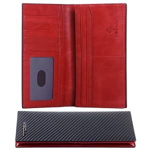 VISOUL mens long checkbook bifold wallet with rfid blocking black and burgundy red