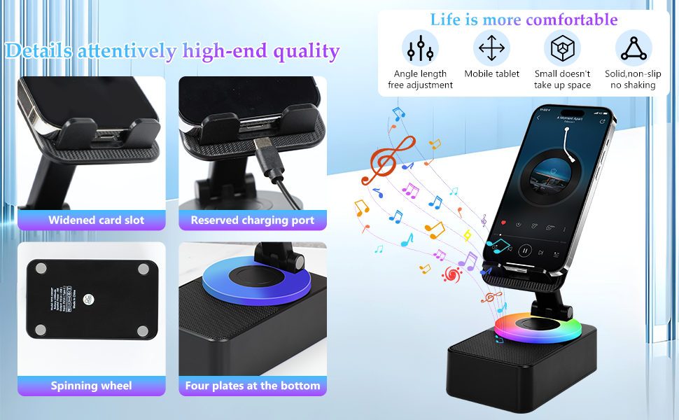 Bluetooth Speaker with Cell Phone Stand,Bluetooth Audio Power Phone Holder