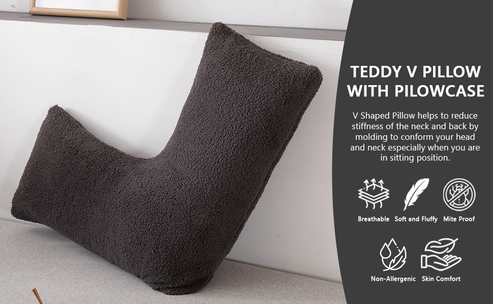 LSC Pregnancy V Pillow Teddy Fleece V Shaped Pillow with Pillowcase