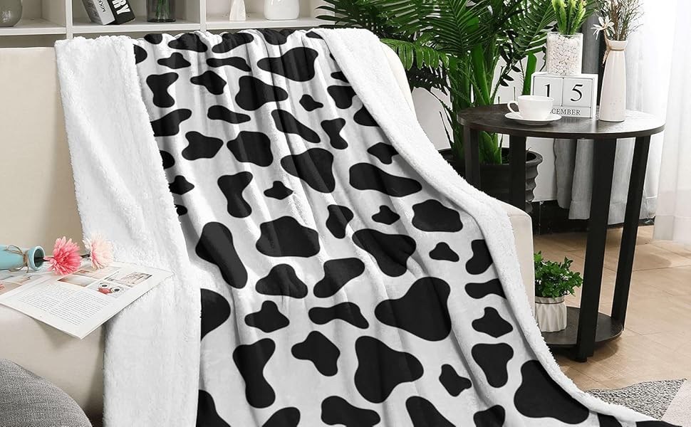 OUXIOAZ Cow Print Blanket, Fleece Soft Black and White Cow