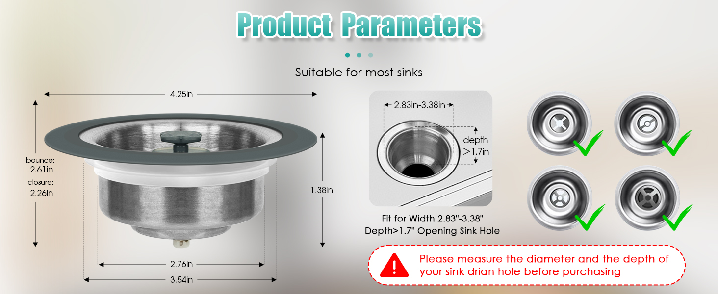 Upgraded 3 in 1 Kitchen Sink Stopper &Sink Drain Strainer, Quick