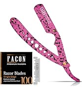 Facón Straight Razors for Men - Professional Barber Straight Edge Razor Kit with 100 Blades, Clas...