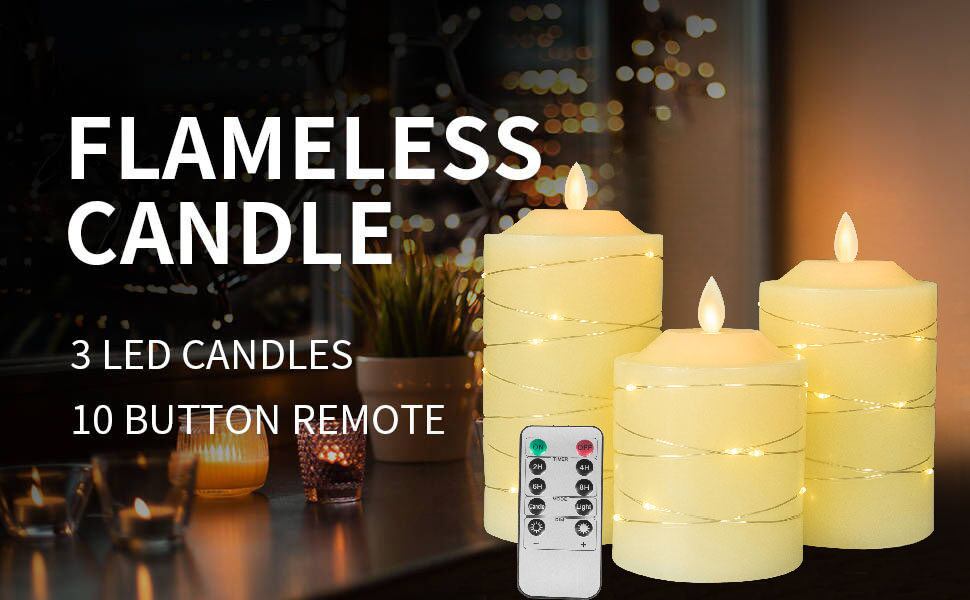 Battery Operated Led Flameless Candles with Embedded String Lights,3