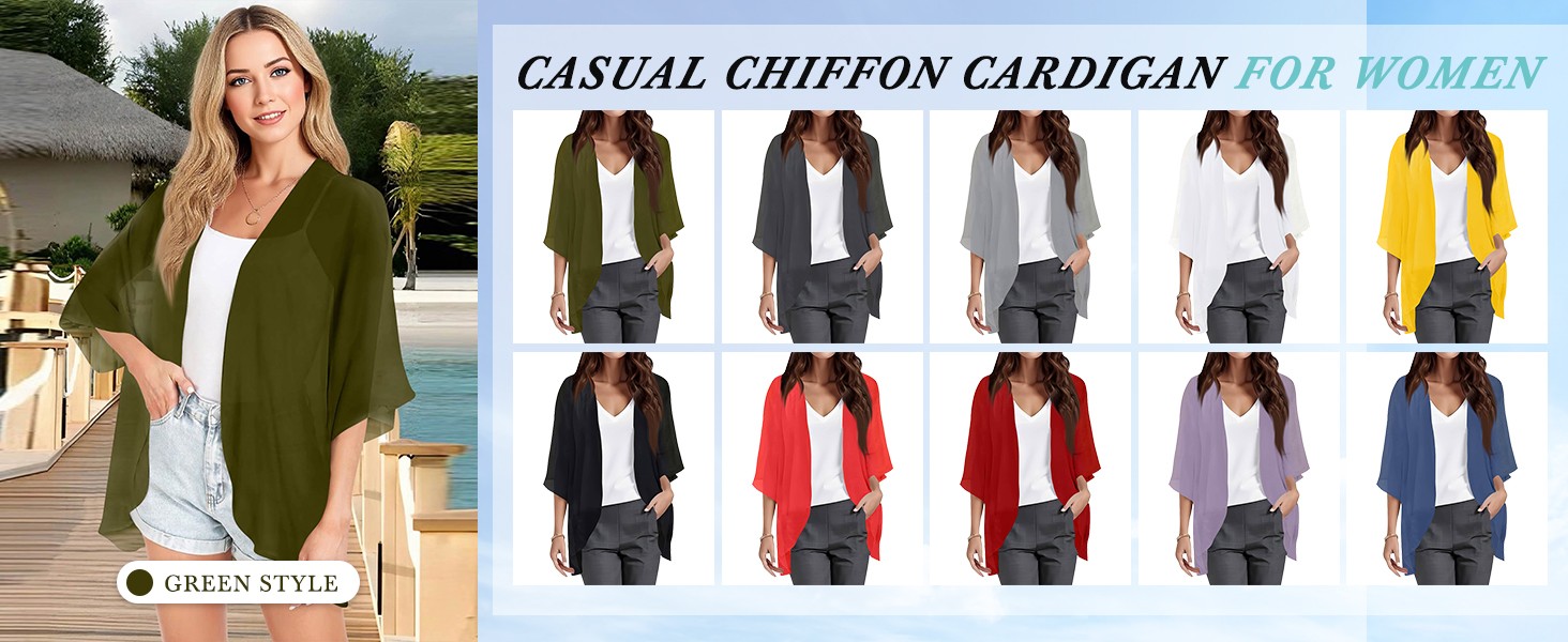 Womens Kimono Cardigans Beach Cover ups Swimwear Puff Sleeve Loose Casual Summer Tops