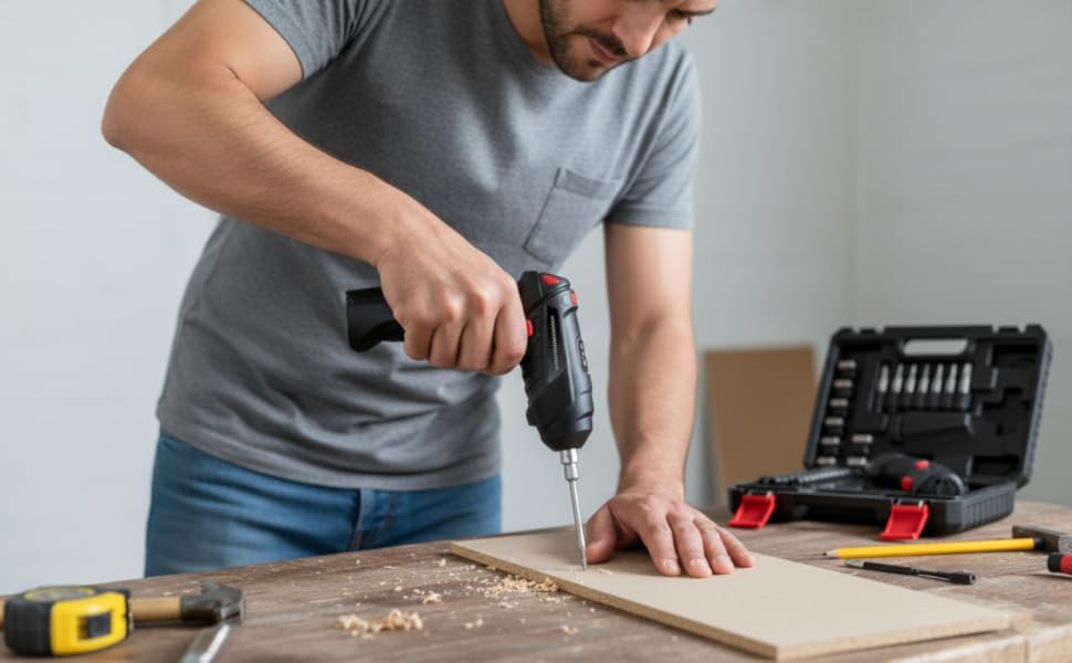 Powerful Cordless Screwdriver Kit with USB Charging, Forward & Reverse Function, Extension Shaft,