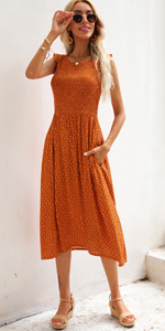 Cap sleeve smocked midi dress