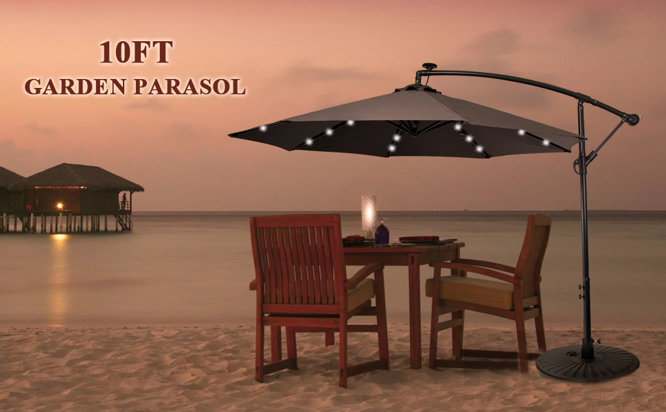 CAMORSA 3m Cantilever Parasol, Patio Parasol with Lights Solar Powered