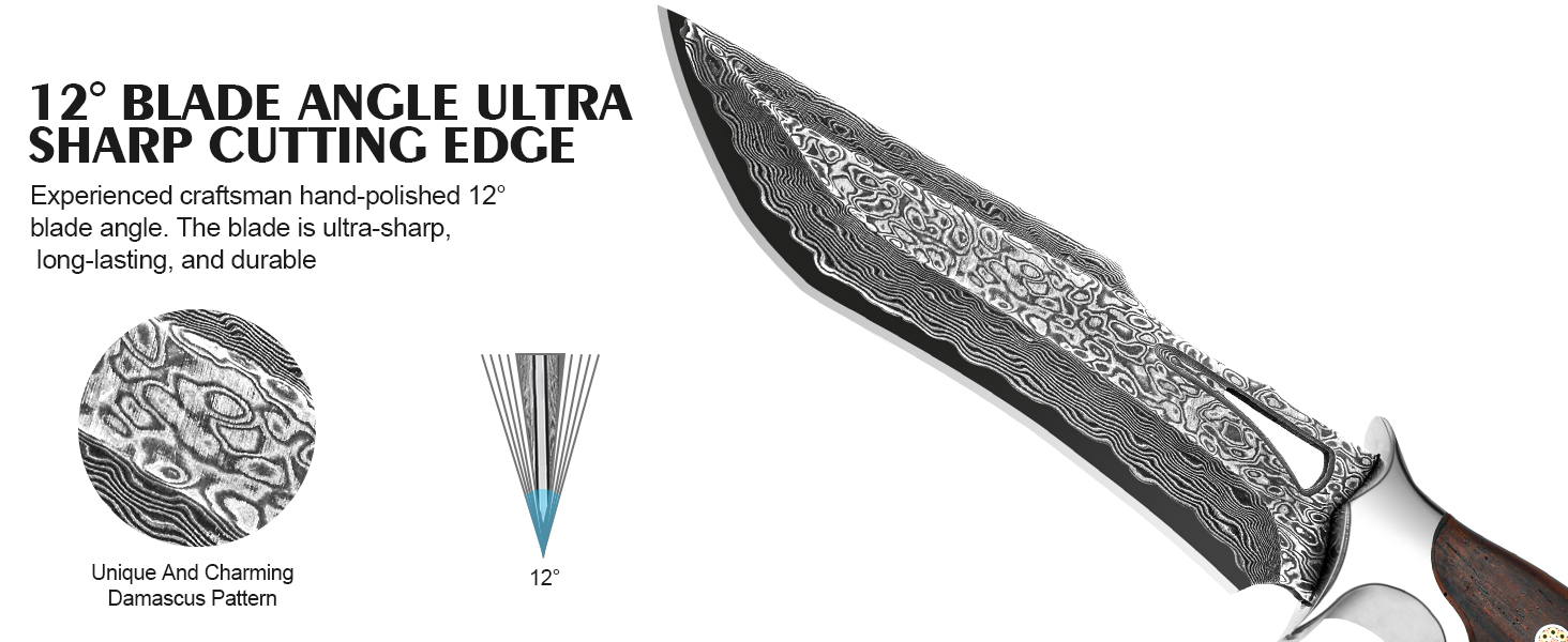 Damascus Hunting Knife with Leather Sheath