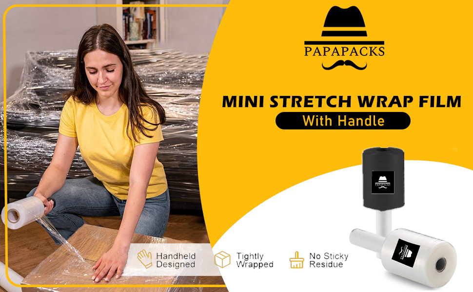 12 Pack 6 Inch X 1000 Ft Mini Stretch Wrap Film with Handle Packing Wrap,Plastic