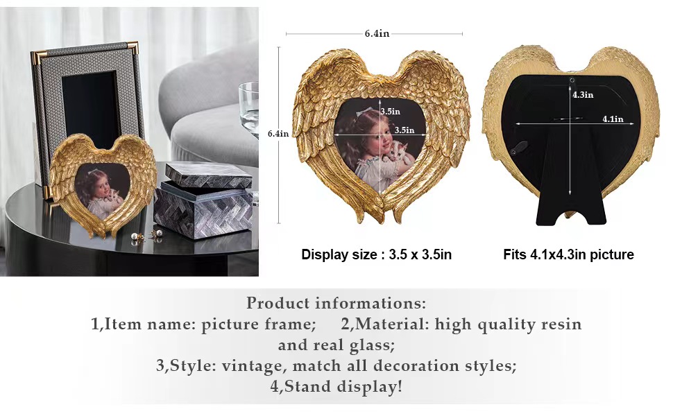 SWTHONY Vintage Picture Frames, 4x4 Antique Angel Wings