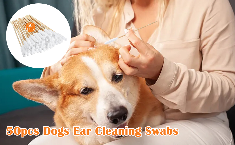 Ormromra 50pcs Dogs Ear Cleaning Swabs, 6 Inch Large Cotton Buds Animal