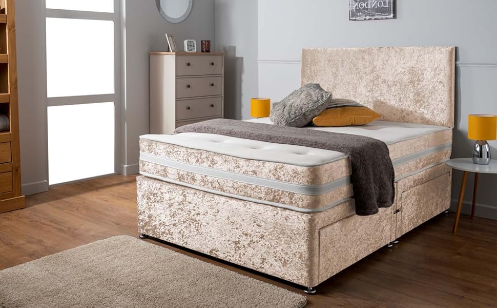 Sleep Factory Ltd Crushed Velvet Divan Bed with Memory Foam Sprung