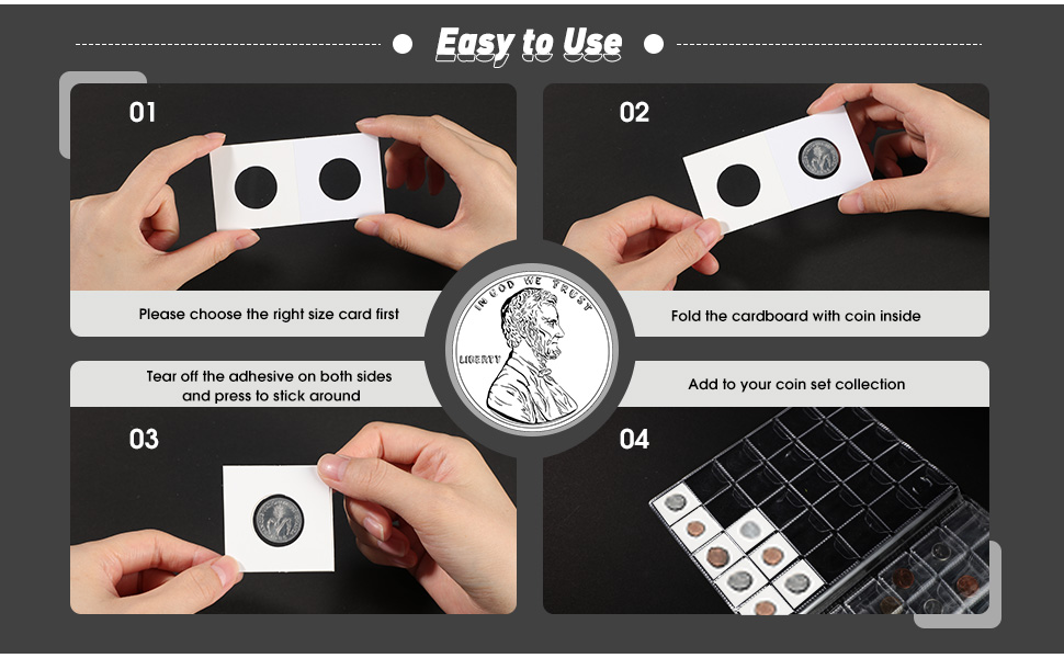 120 Pieces Self Adhesive Coin Holders, Cardboard 2x2