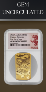  2022 P 1 oz Australian Gold Dragon Bar Gem Uncirculated NGC