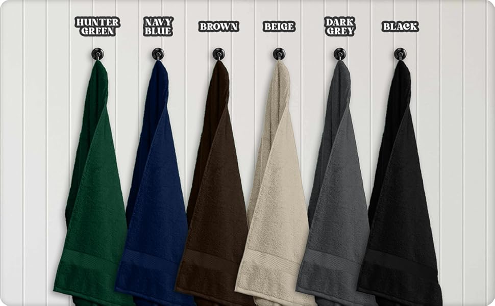Hunter green navy blue brown beige dark grey black bath towel hand face washcloth