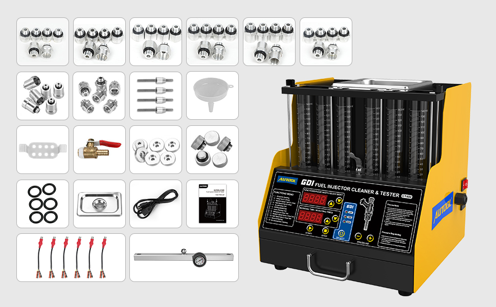 AUTOOL CT400 GDI Auto-Ultraschall-Injektor-Reinigungsmaschine 220 V / 110  V, Benzin-Diesel-Kraftstoffinjektor-Tester mit 6 Zylindern für Verschiedene  Kraftstoffinjektoren : : Auto & Motorrad