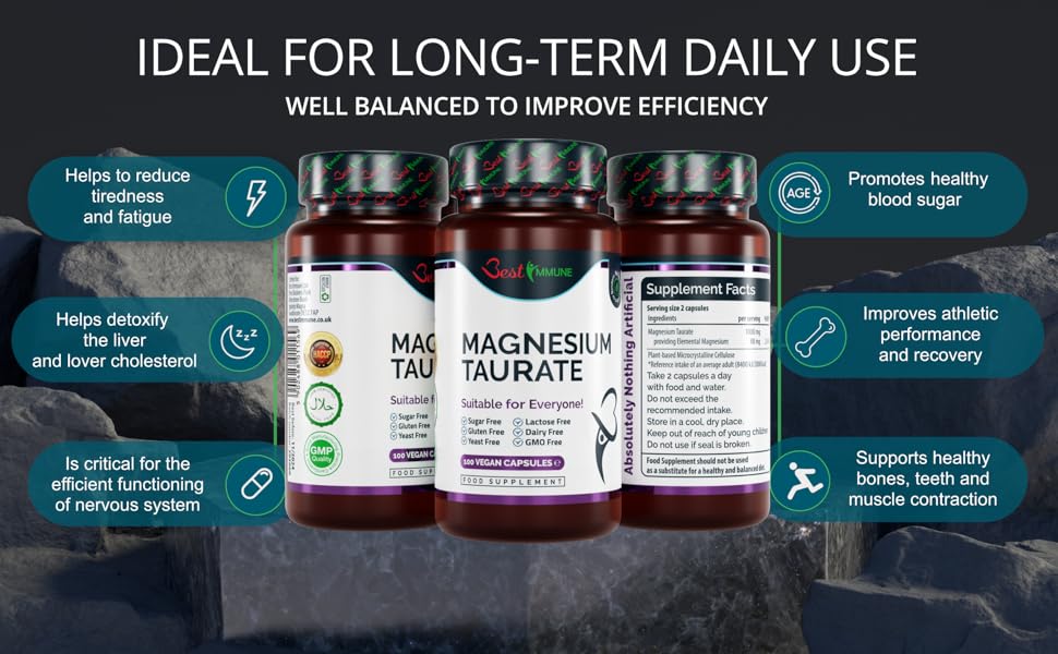 Natural Magnesium Taurate 500mg Premium Quality Ideal Strength 100