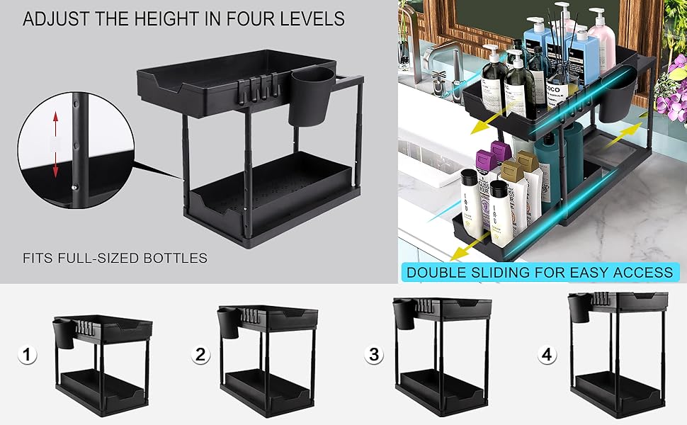 WOMRICH Under Sink Organizers and Storage, Double Sliding