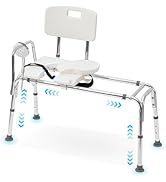 Careboda Sliding Bathtub Shower Chair, Tub Transfer Bench with Non-Slip Foot Mats, Adjustable Ben...