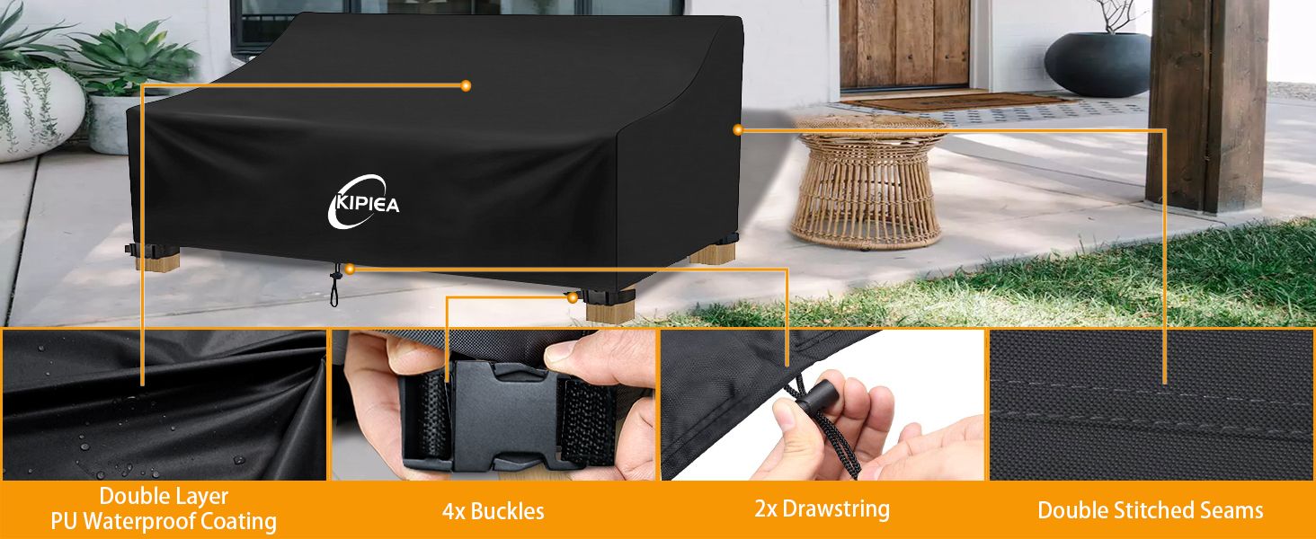 Kipiea Patio Sofa Cover, Durable 420D Outdoor Couch Covers Waterproof