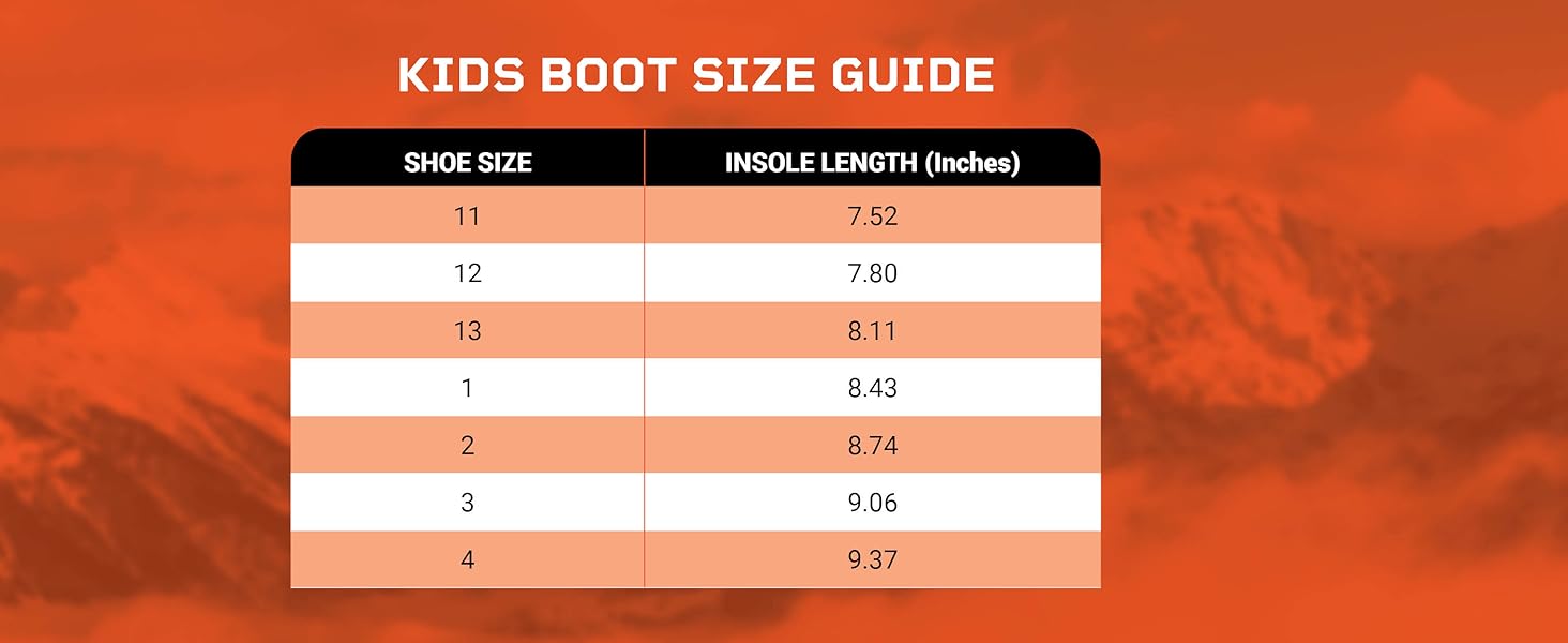 boot size guide inches 