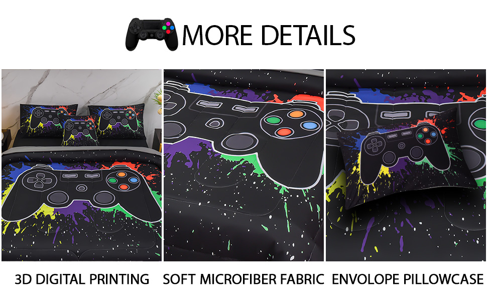 Keyroal 6Pcs Gamer Comforter Set with Sheets for Boys Girls
