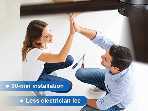 TCL 52" Ceiling Fan with Lights, Black Flush Mount Ceiling Fans with Remote Control