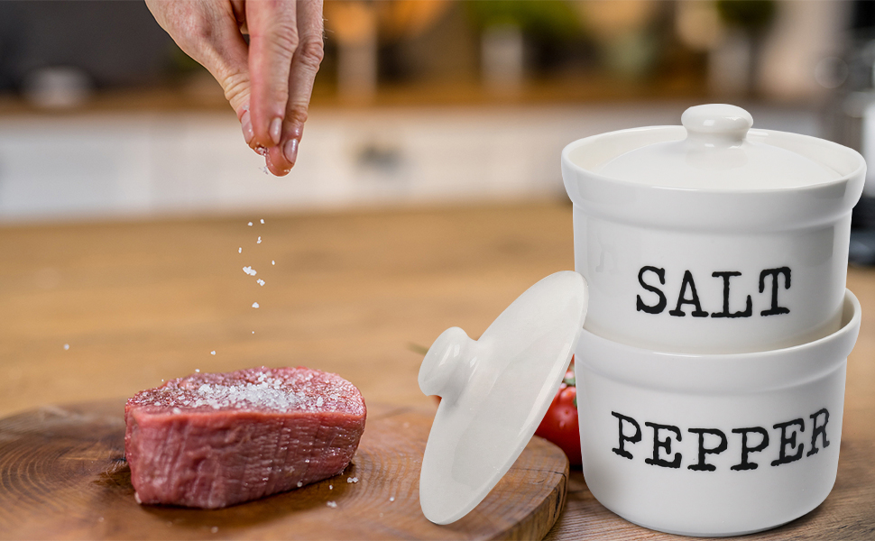 LotFancy Salt and Pepper Bowls, 9 Oz Salt Cellar with Lid