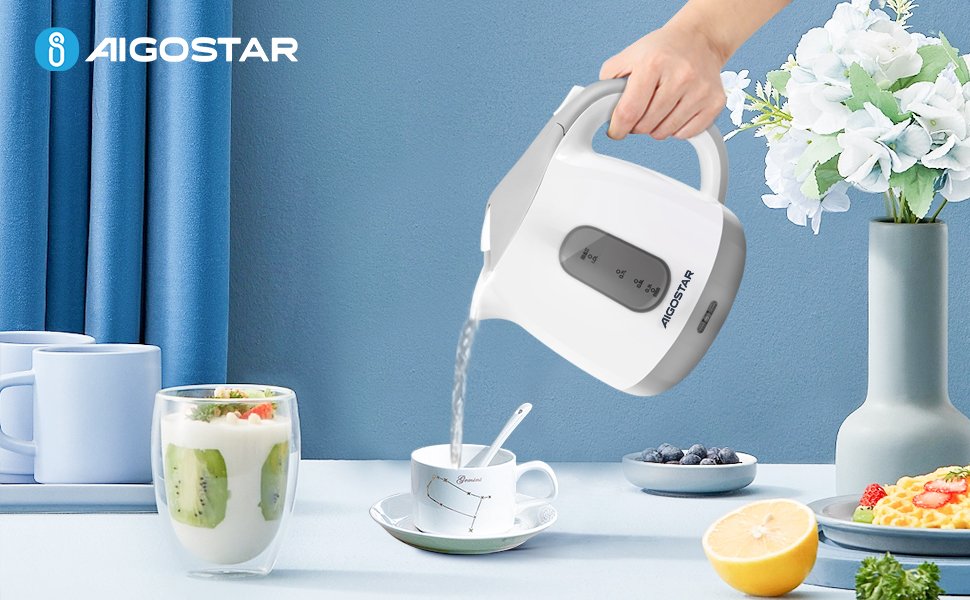 Aigostar Small Electric Kettle, 1 Litre 1100W Low Wattage Kettle for